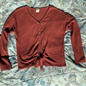 Red waffle knit shirt